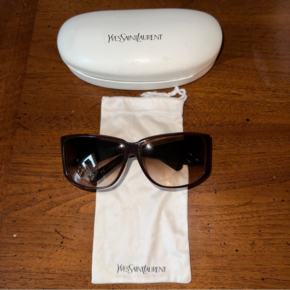 YSL YVES SAINT LAURENT  sunglasses 1637/S . Maroon/brown wrap around w/silver